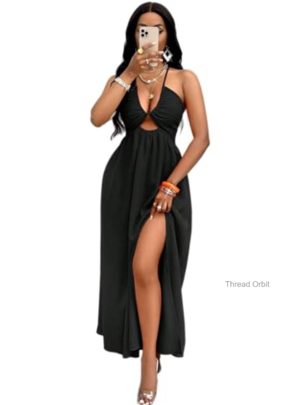 Maxi Dress Halter Backless Split Sleeveless Polyester Sexy Summer Dress